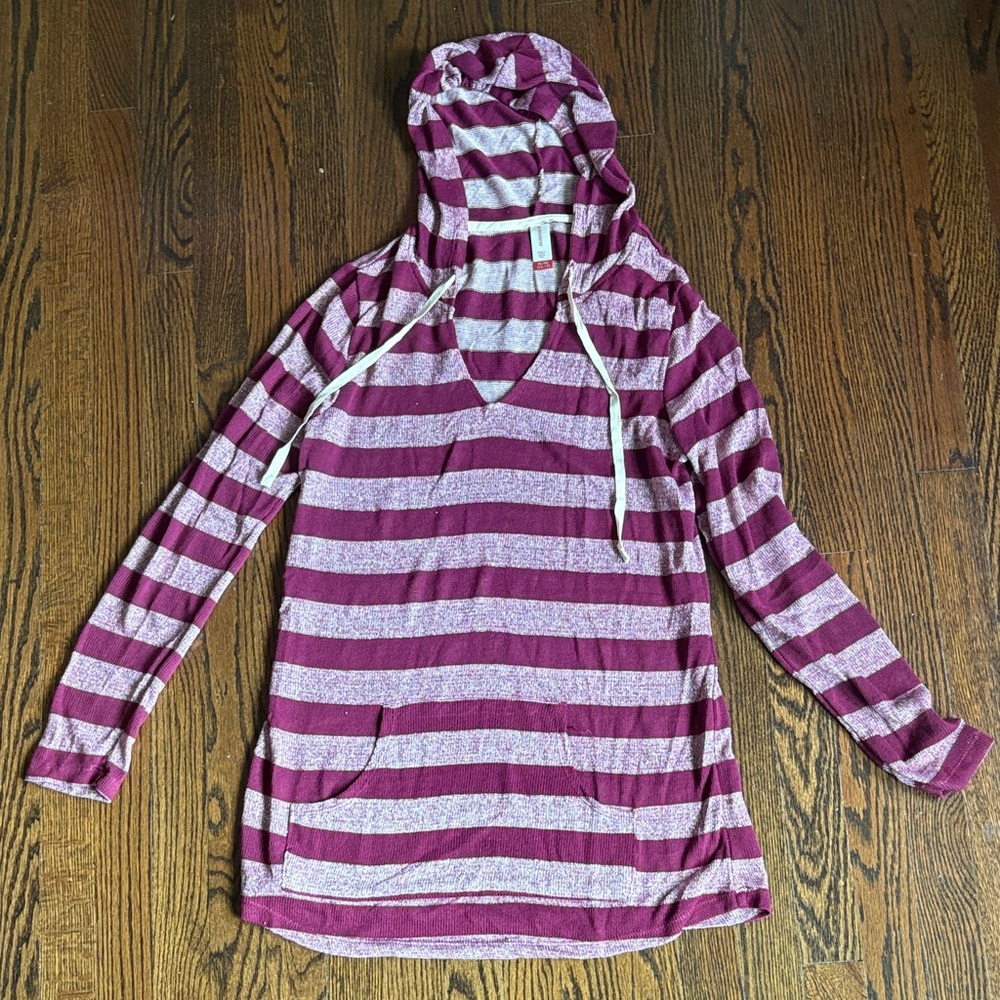Striped Hooded Long Sleeve Top with glitter